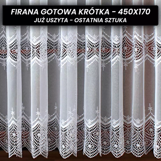 Firana krótka do parapetu 450x170 - Firana gotowa gipiurowa na karnisz 200-300cm